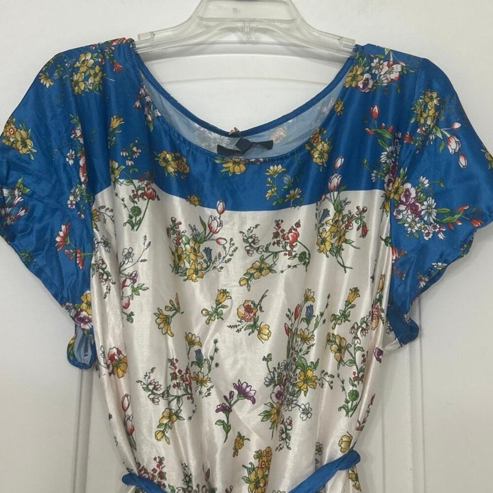 ModCloth Sunlit Reverie Floral Satin Scarf Print Dress Blue Cream 3X NWT Garden - Picture 6 of 15